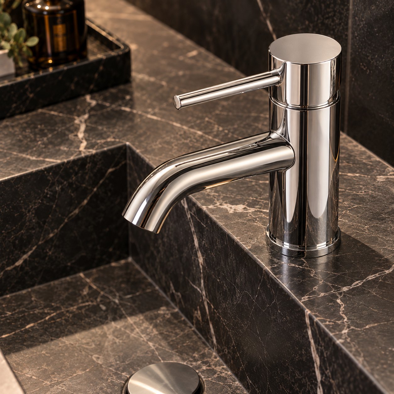 Illustrative image: basin mixer EUH 13V on a dark stone vanity